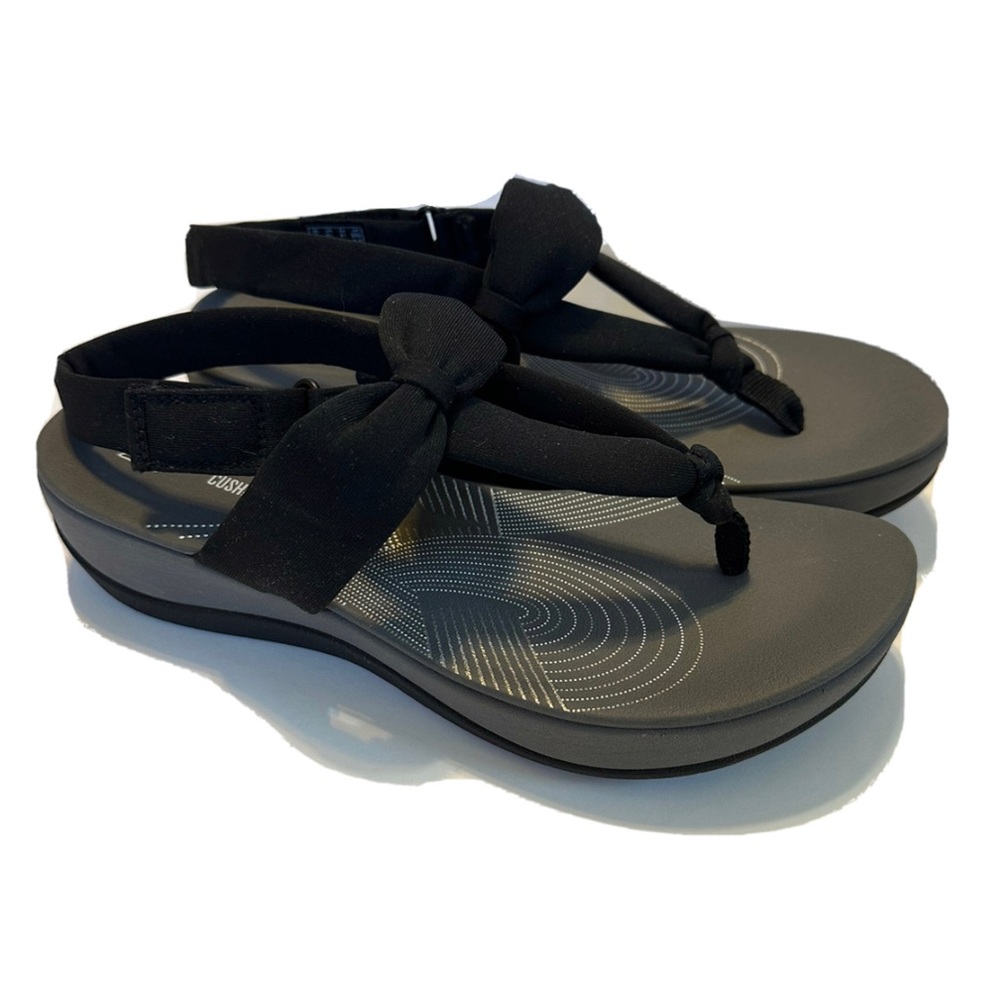 Cloudsteppers by Clarks Jersey Sandals Arla Nicole Black Gray Cushioned Soft 9.5